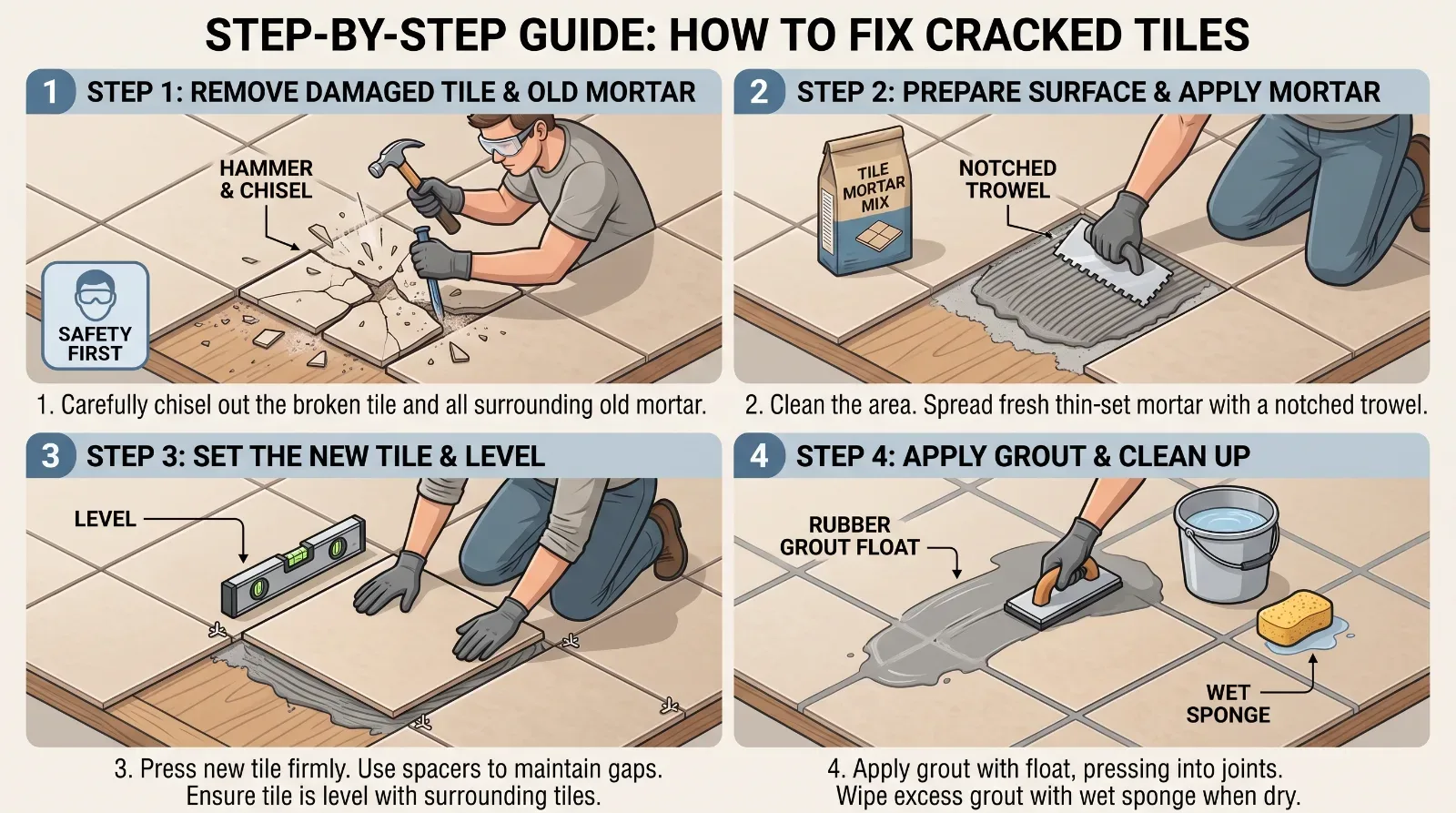a photo that shows how to fix cracked tiles