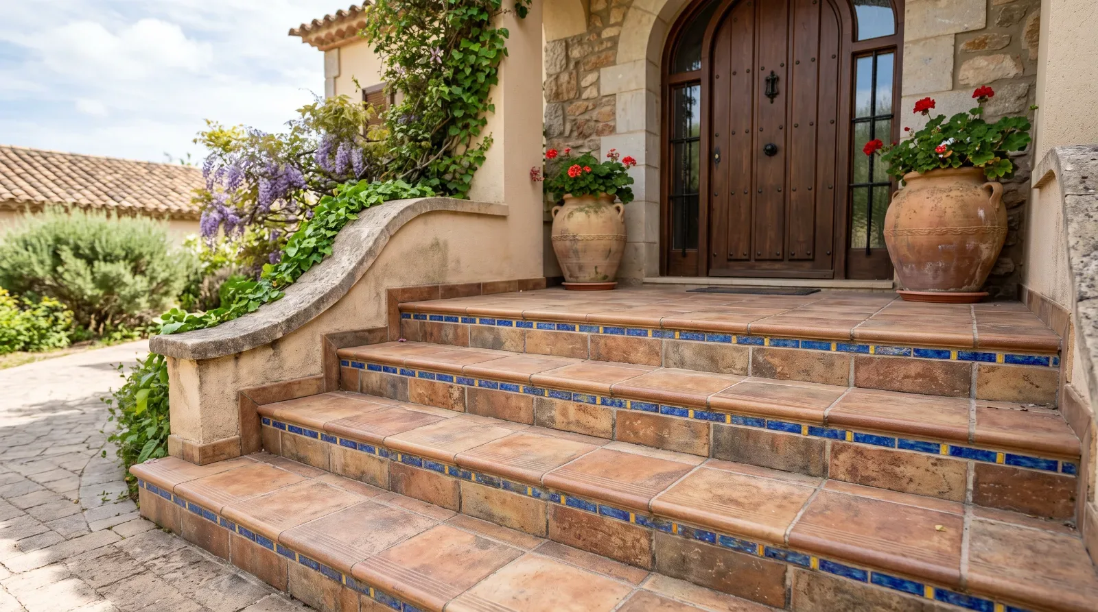 tiled outside entrance steps